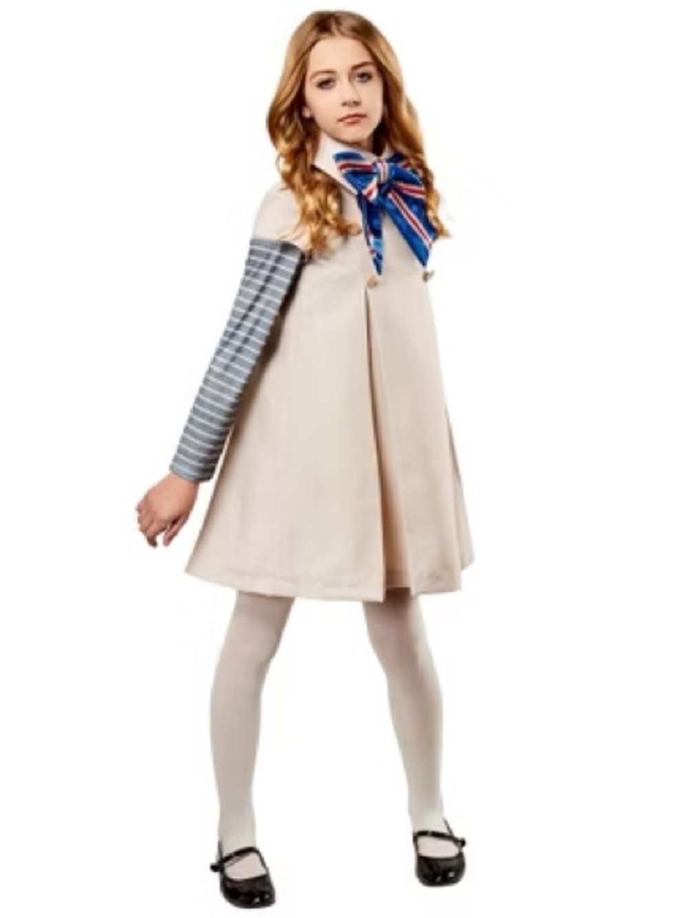 M3GAN Costume Dress with Blue & Red Striped Bow